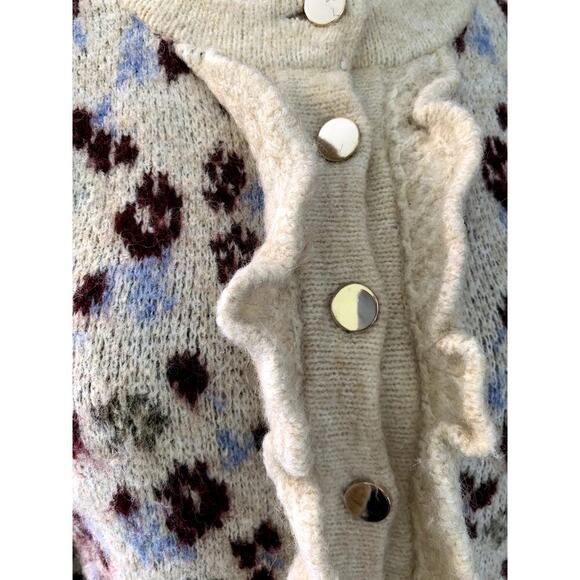 Zara New Woman Ruffle Front Puff Sleeve Floral Cardigan Sweater Small - Picture 4 of 8